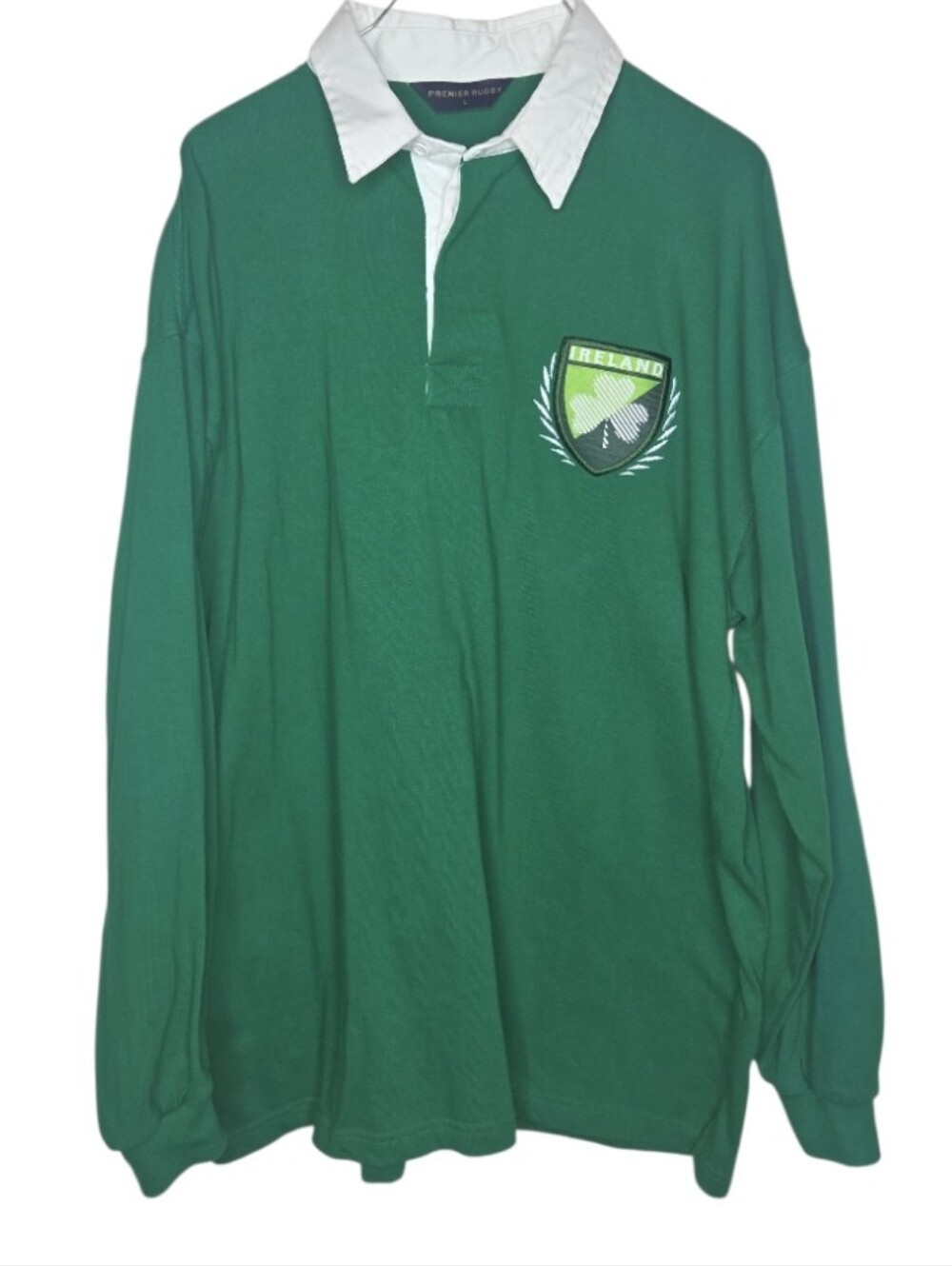 Vintage Premier Rugby Ireland Long Sleeve Cotton Shirt Contrast Collar Size L